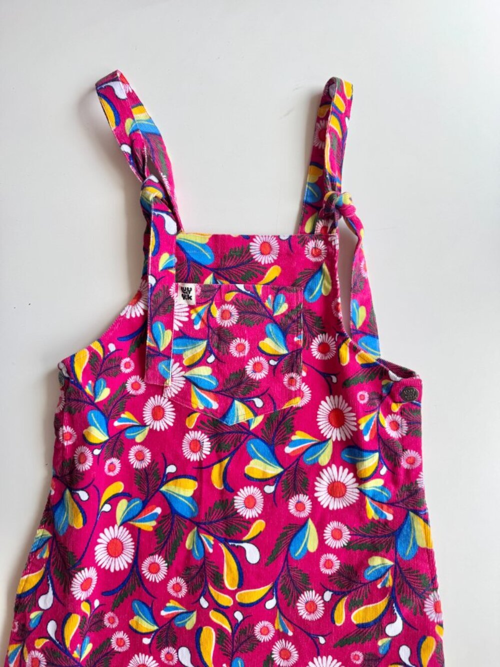 LUCY & YAK Freyja Pink Floral Cotton Corduroy Dungaree Pinafore Dress, Size S - Picture 3 of 10